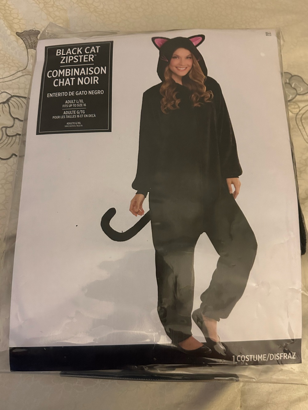 & Other Stories Black Cat Hooded Zip-Front Jumpsuit with Pink Ear Accents